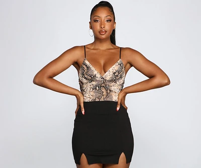 Sultry And Sassy Snake Print Bodysuit