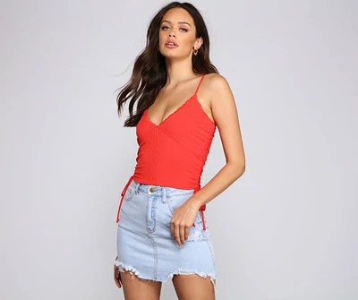 So Chic Lace-Up Ribbed Crop Top