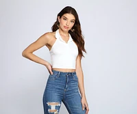 Trendy Collared Halter Crop Top