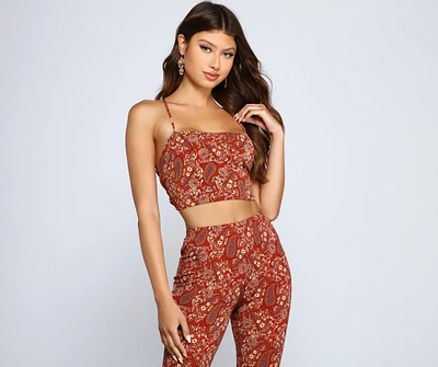 Paisley Chic Lace Up Crop Top