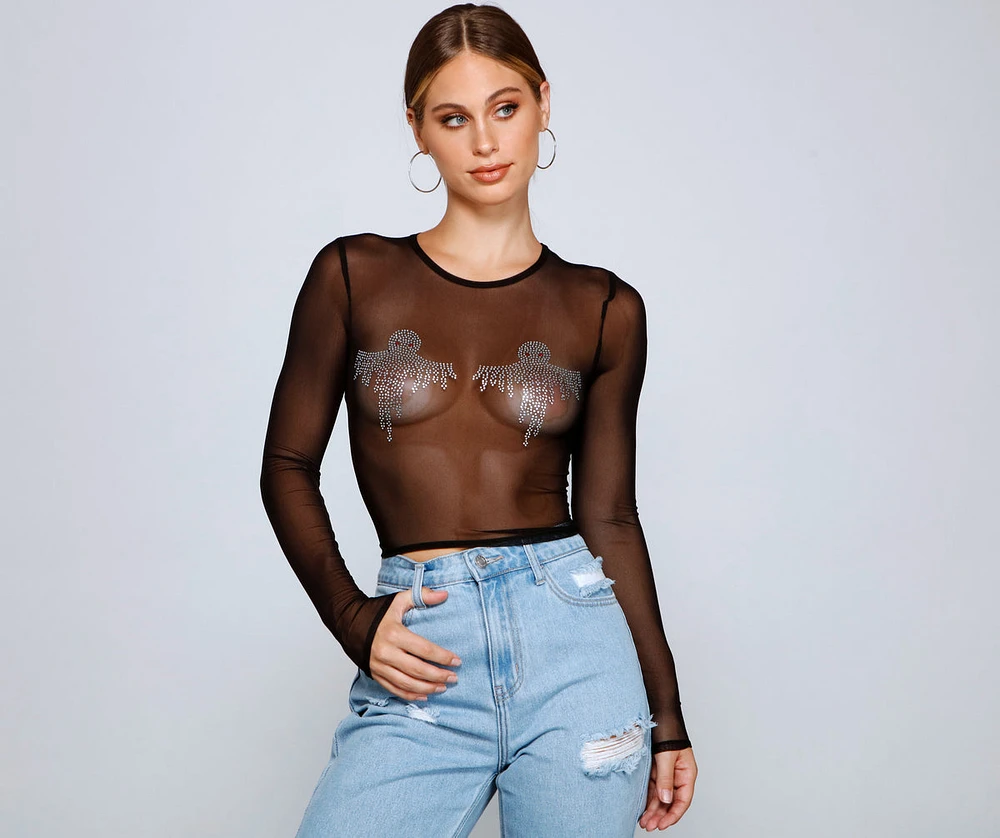 Haunted Hottie Ghost Mesh Top