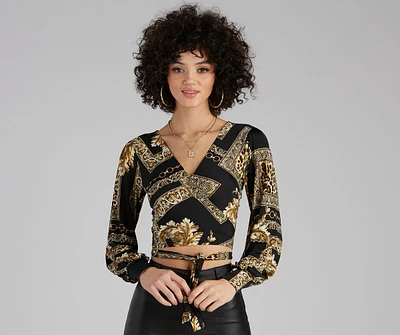 Royal Wraps Scroll Cheetah Print Top