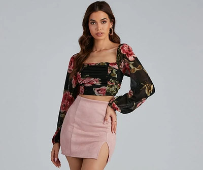 Be Mine Floral Lace Up Crop Top