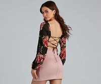 Be Mine Floral Lace Up Crop Top