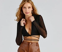 Bold And Chic Collared Mesh Wrap Top