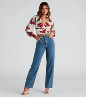 Fall Blooms Floral Surplice Top