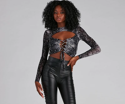 Snake It Mesh Lace-Up Top