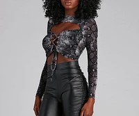 Snake It Mesh Lace-Up Top