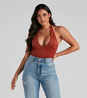 Take The Plunge Faux Suede Bodysuit