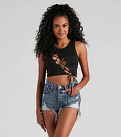 Basic Lace-Up Crop Top