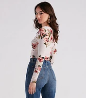 Spring Floral Surplice Crop Top