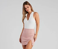 Kinda Preppy Sleeveless Rib-Knit Bodysuit