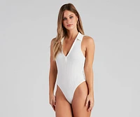 Kinda Preppy Sleeveless Rib-Knit Bodysuit