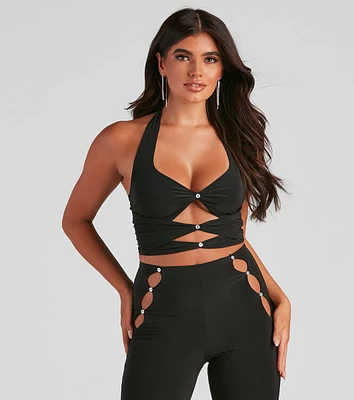 Hidden Gem Halter Cutout Crop Top