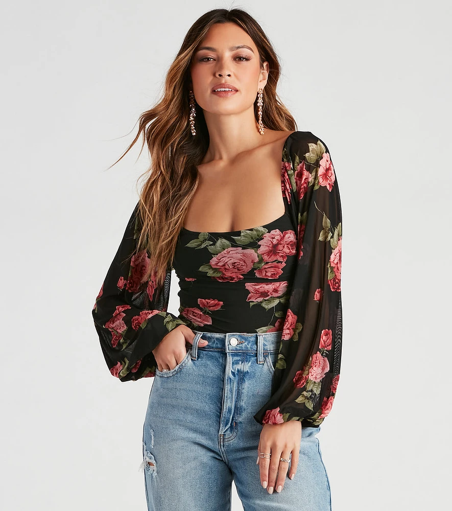 Budding Romance Floral Mesh Bodysuit