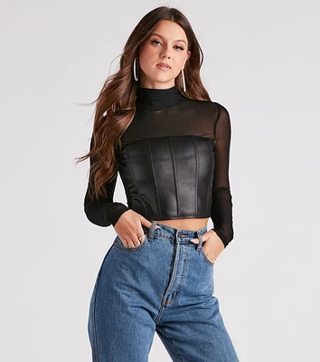 Total Grunge Faux Leather Corset Mesh Top