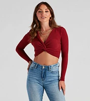 Trendy Twist-Front Ribbed Knit Crop Top