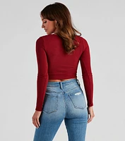 Trendy Twist-Front Ribbed Knit Crop Top