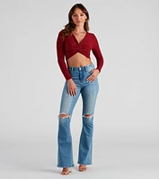 Trendy Twist-Front Ribbed Knit Crop Top