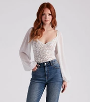 Sweet And Sultry Lace Chiffon Bodysuit