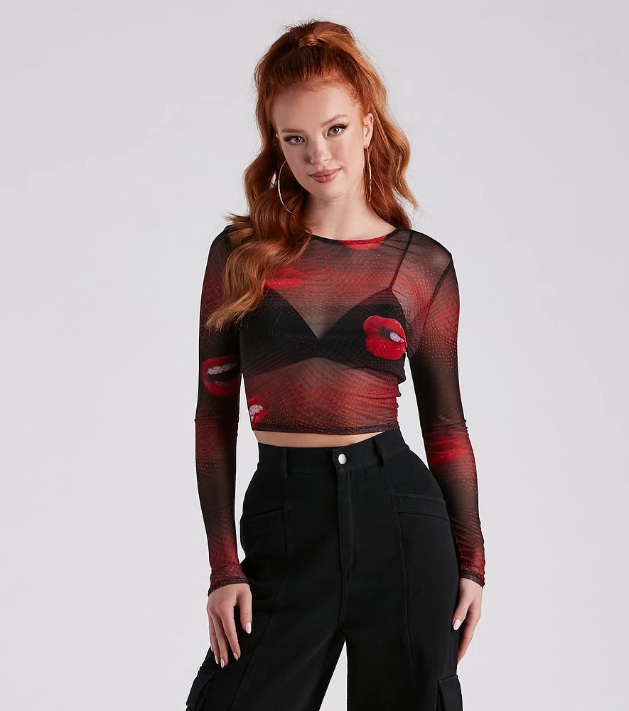 A Kiss On The Lips Mesh Crop Top