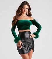 Dreamy Velvet Marabou Crop Top