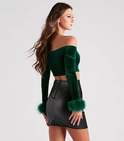 Dreamy Velvet Marabou Crop Top