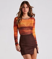 Sunset Beauty Sheer Mesh Top