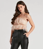 Flirtatious Flair Ruffle Mesh Crop Top