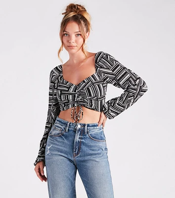 Artsy Inspiration Abstract Pleated Satin Crop Top