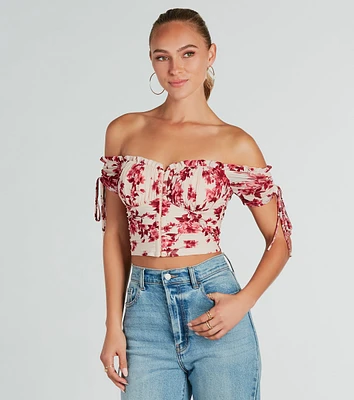 Pretty Babe Floral Off-The-Shoulder Corset Top