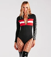 Racer Babe Striped And Checkered Bodysuit