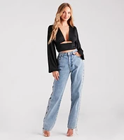 Blown Away Plunge Tie-Back Crop Top