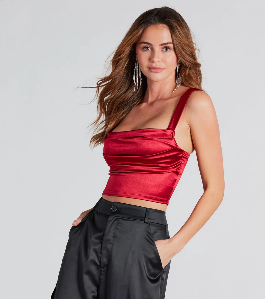 Sleek Stunner Ruched Satin Crop Top