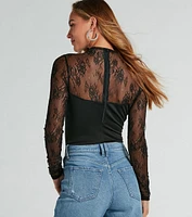 Sultry Allure Long Sleeve Sheer Lace Bodysuit