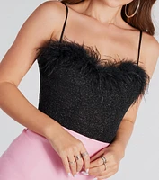 Most Glamorous Glitter Marabou Bodysuit