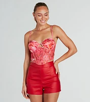 Sunset View Satin Abstract Mesh Corset Top