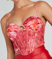 Sunset View Satin Abstract Mesh Corset Top