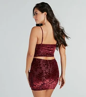 Twice As Flirty Flocked Velvet Bustier