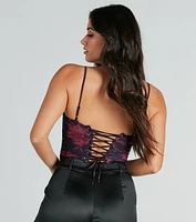 Midnight Bloom Floral Lace-Up Bustier
