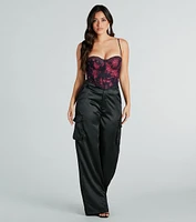 Midnight Bloom Floral Lace-Up Bustier