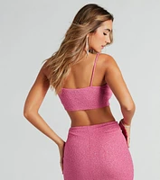 Glittery Vibes Ruched Spaghetti Strap Crop Top