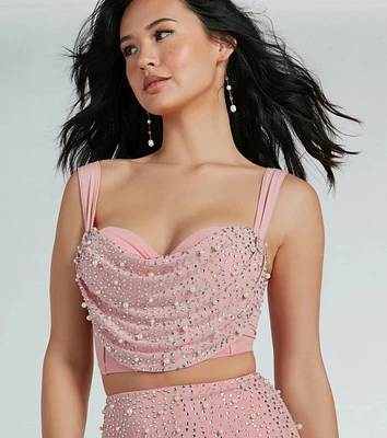 Iconic Glamour Rhinestone And Pearl Bustier Top