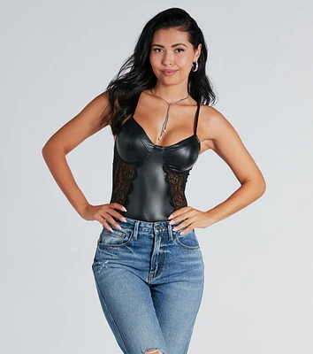 Stunning Allure Lace And Faux Leather Bodysuit