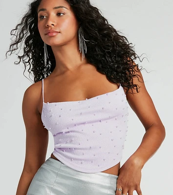 Deluxe Posh Strappy Back Faux Pearl Crop Top