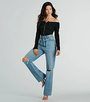 Cutely Charming Off-The-Shoulder Zipper Top