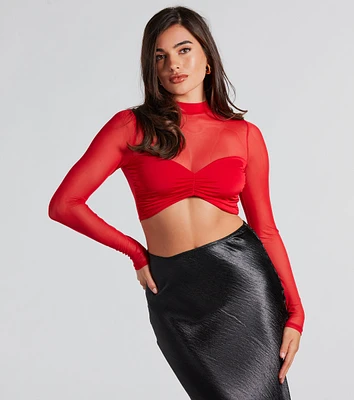 Sultry And Sheer Mesh Long Sleeve Crop Top