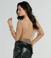 Luxe Attitude Faux Pearl Fishnet Crop Top