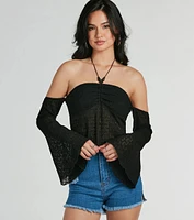 Getaway Attitude Off-The-Shoulder Crochet Top