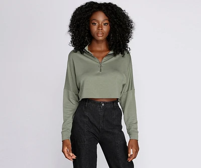 Zip Up Mock Neck Pullover